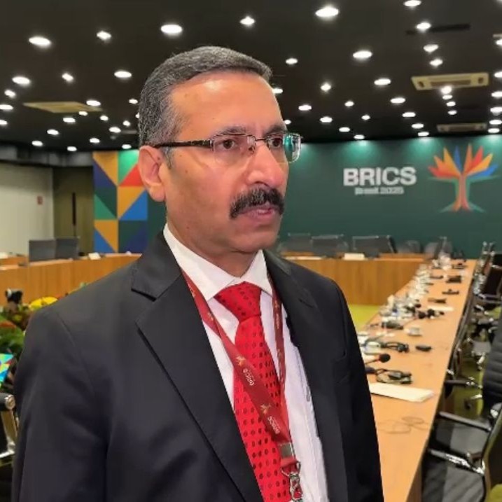 Yashvir Singh, consultor econômico do Ministério do Comércio e da Indústria da Índia declara que o tema da reforma da OMC está presente desde o primeiro debate do BRICS e continuará tendo importância na presidência indiana do BRICS em 2026. Foto: Gabriel Della Giustina/BRICS Brasil